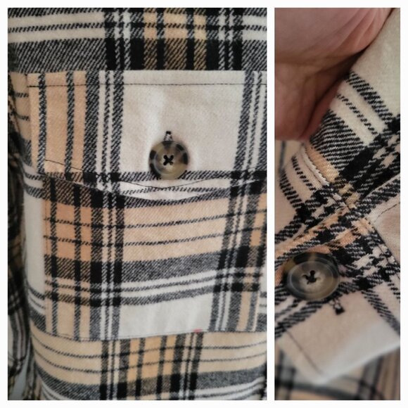 SANCTUARY ANTHROPOLOGIE Girlfriend Shacket Cream Tan Black Plaid Flannel- S - Picture 8 of 9